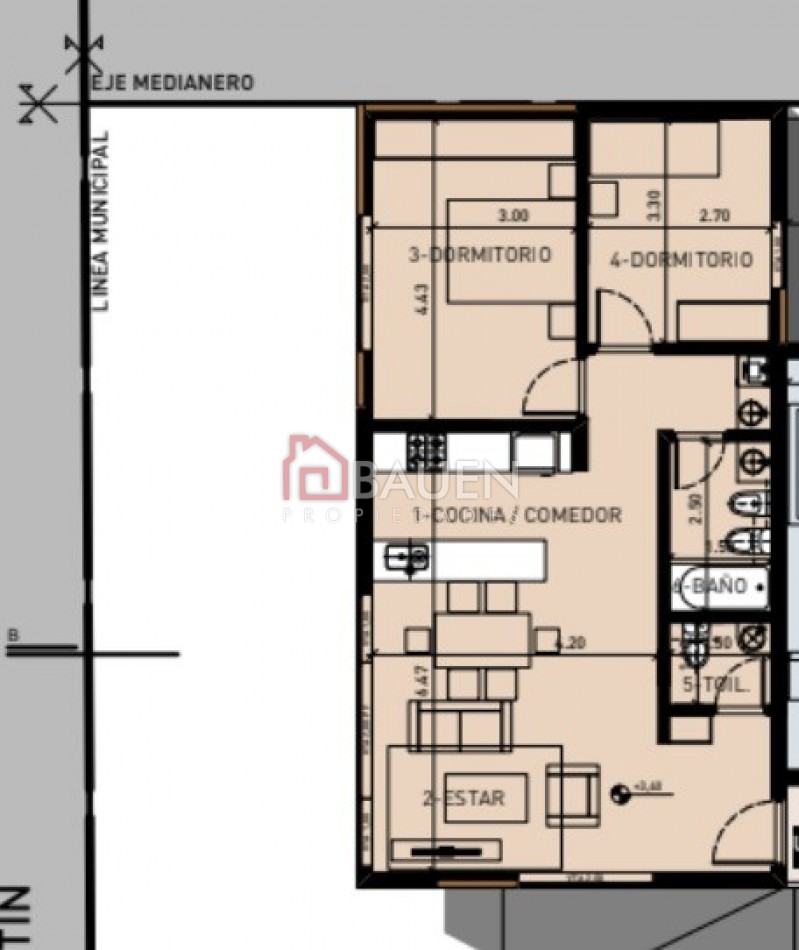 Departamento 3 ambientes en Av. San Martin